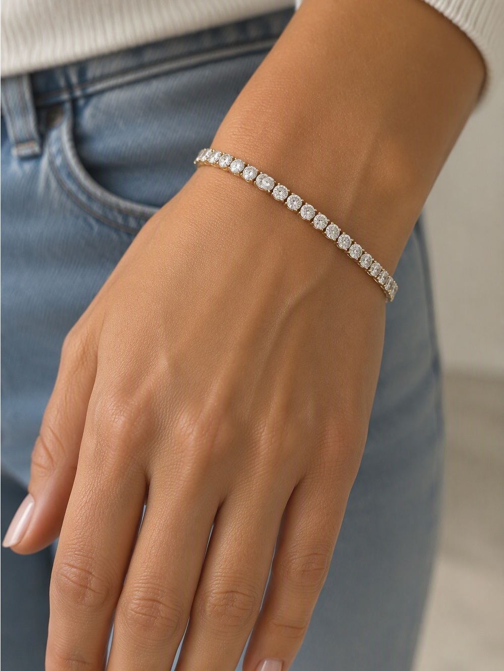 Elegant Gold Tennis Bracelet with Clear Stones - Women Jewelry